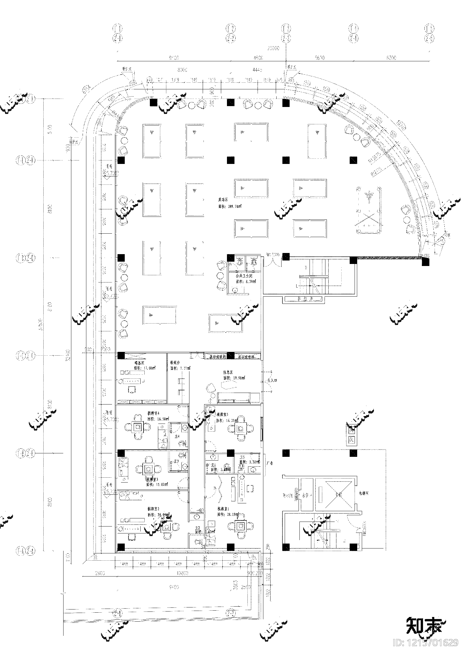 现代棋牌室施工图下载【ID:1215701629】