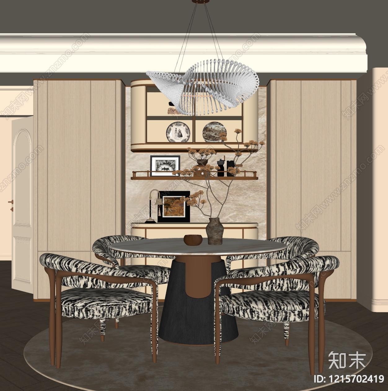 中古风家居餐厅SU模型下载【ID:1215702419】