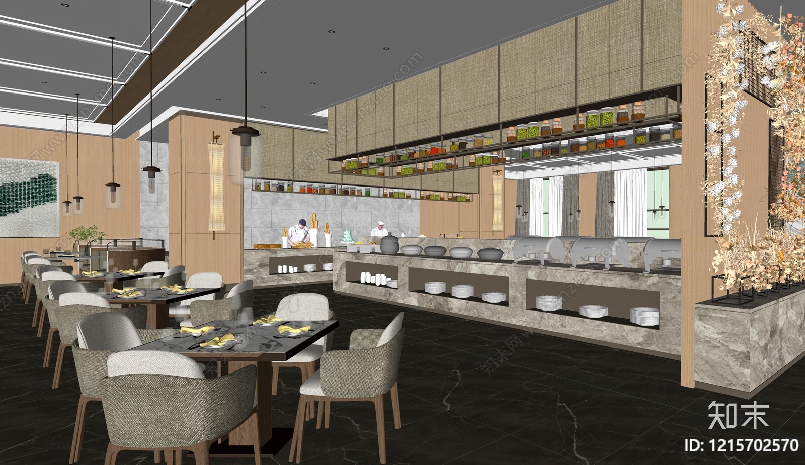 新中式酒店餐厅SU模型下载【ID:1215702570】