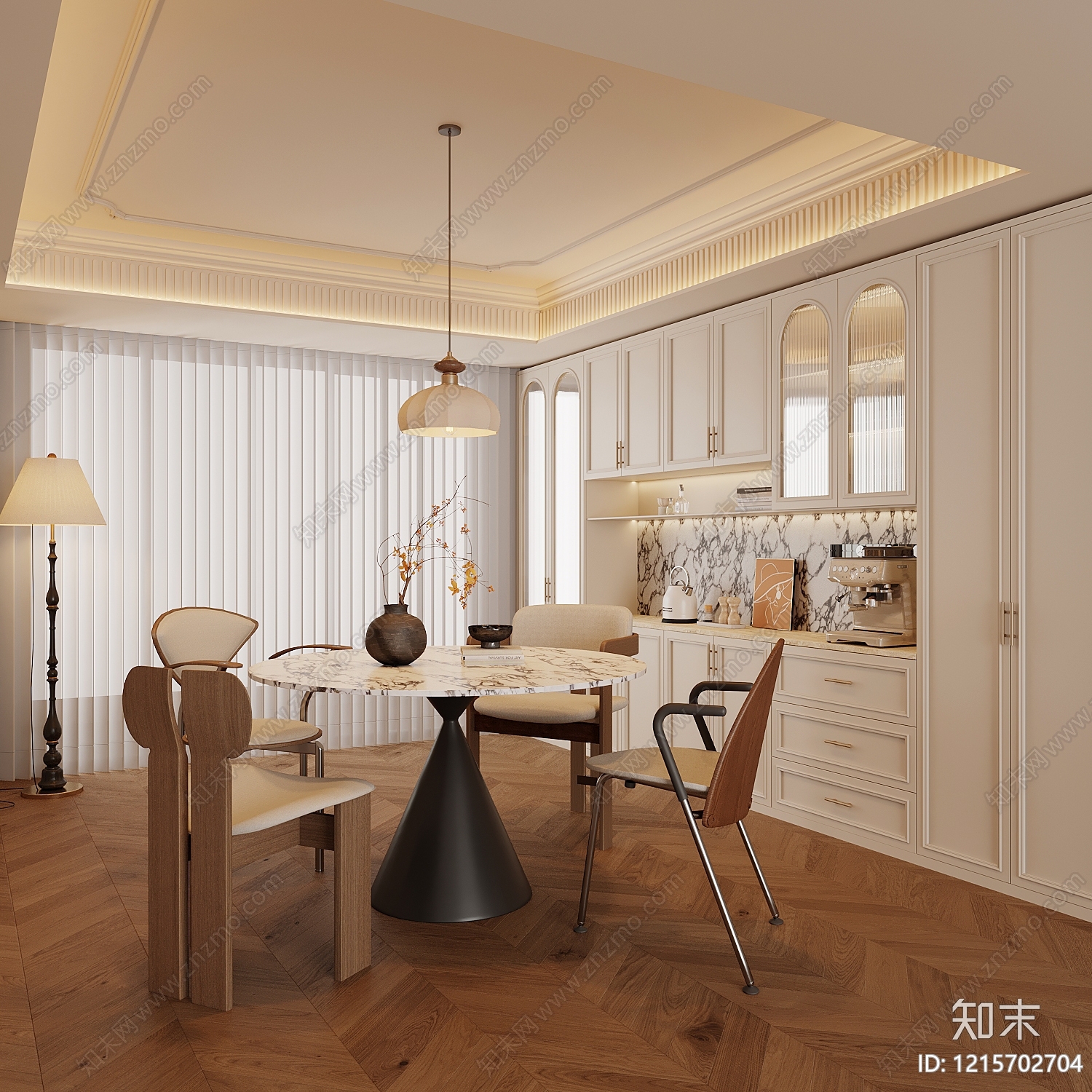 奶油风家居餐厅SU模型下载【ID:1215702704】