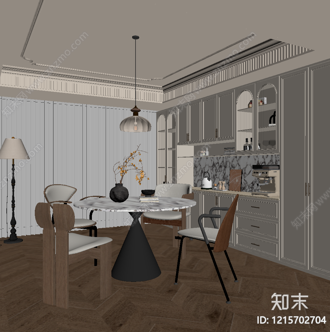 奶油风家居餐厅SU模型下载【ID:1215702704】