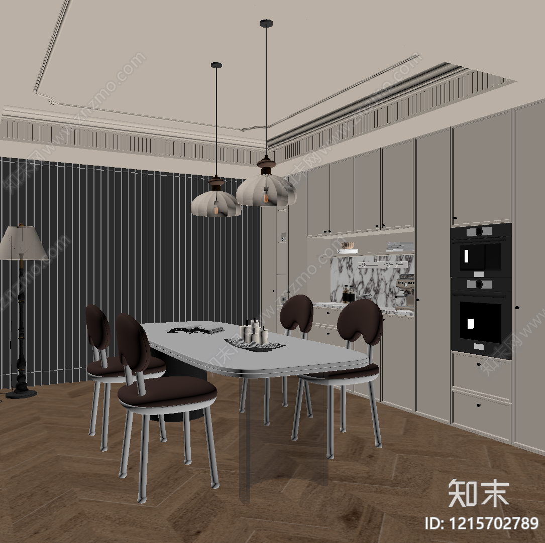 奶油风家居餐厅SU模型下载【ID:1215702789】