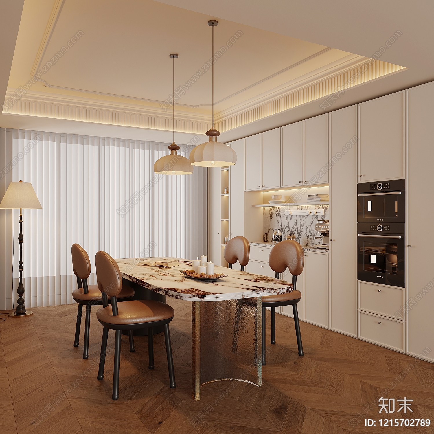 奶油风家居餐厅SU模型下载【ID:1215702789】