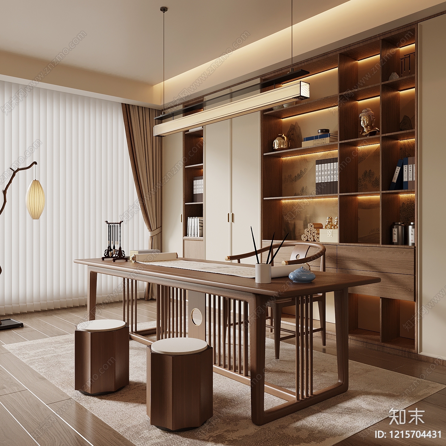 新中式书房SU模型下载【ID:1215704431】