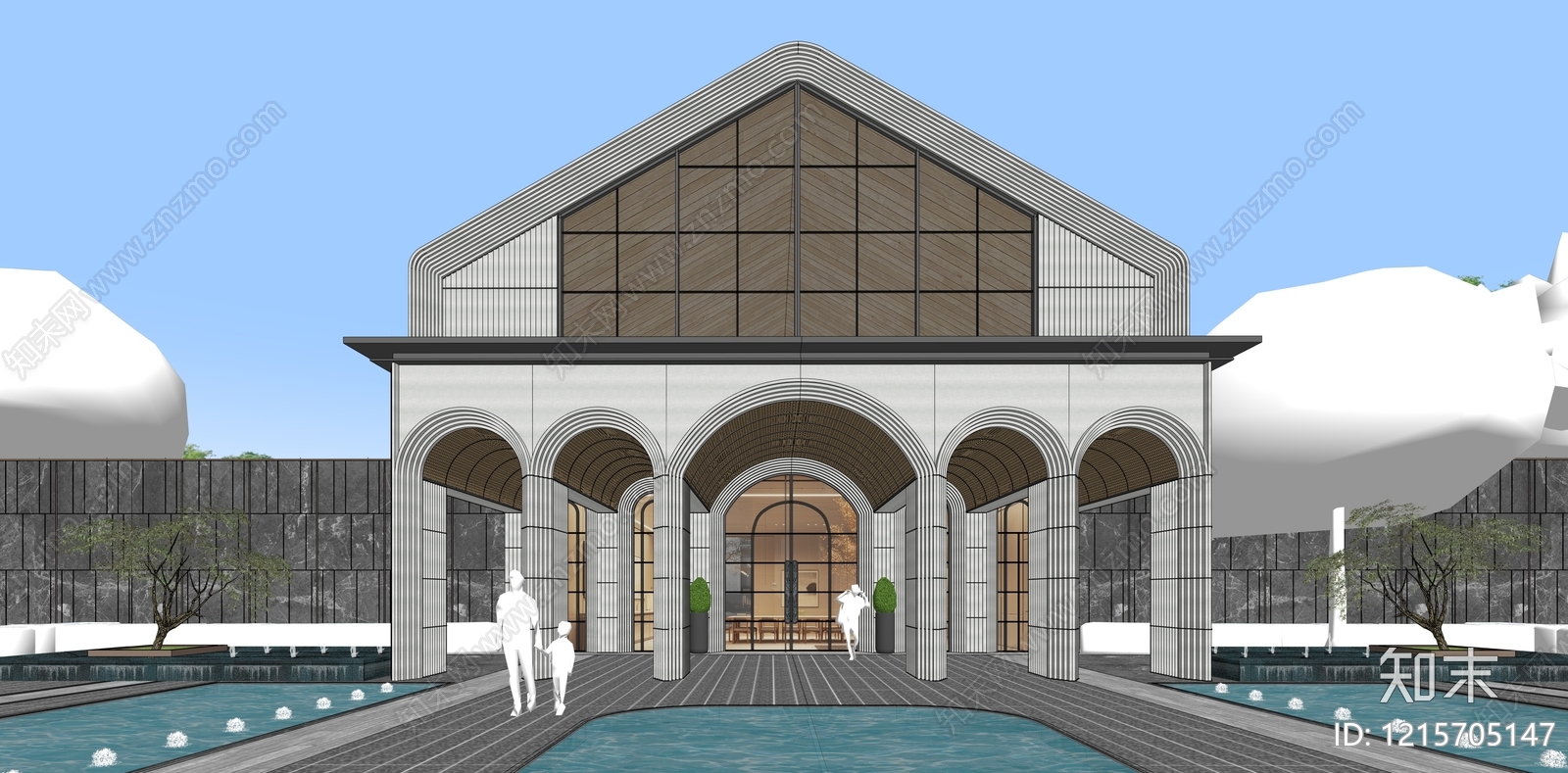 新古典主义售楼处建筑SU模型下载【ID:1215705147】