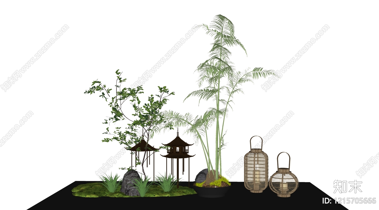 新中式植物组合SU模型下载【ID:1215705666】