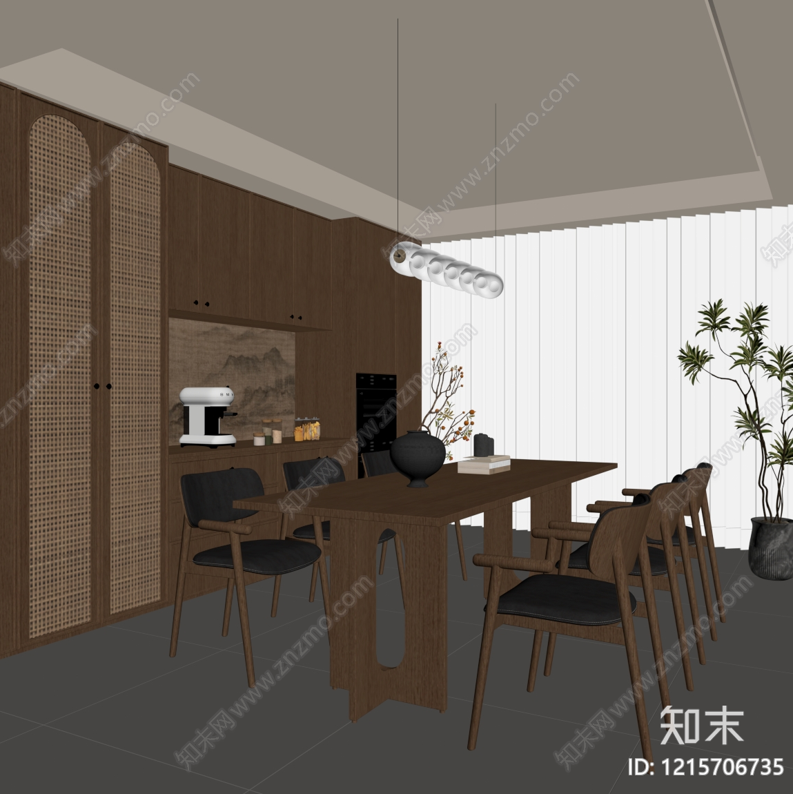 新中式家居餐厅SU模型下载【ID:1215706735】