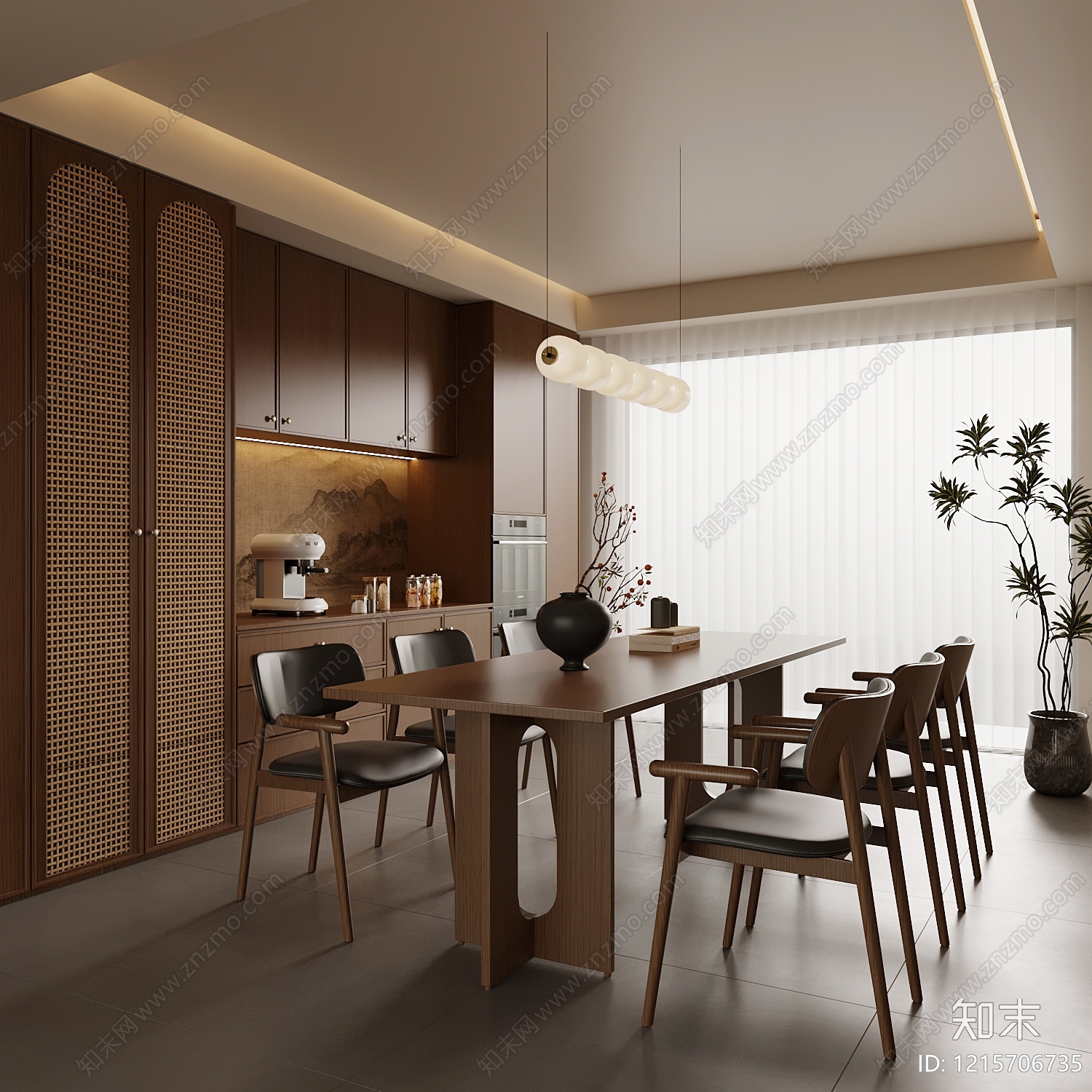 新中式家居餐厅SU模型下载【ID:1215706735】