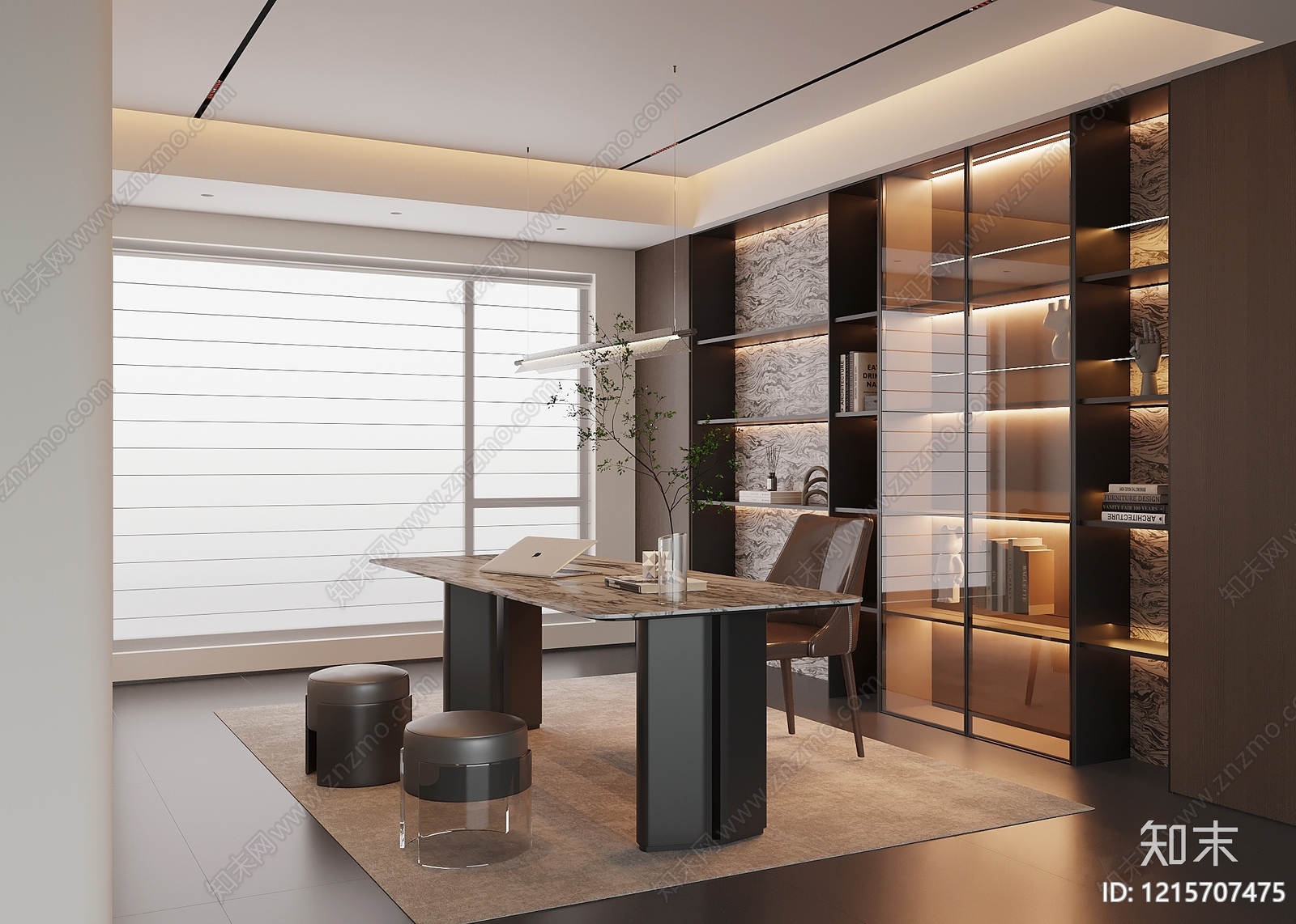 现代简约书房3D模型下载【ID:1215707475】