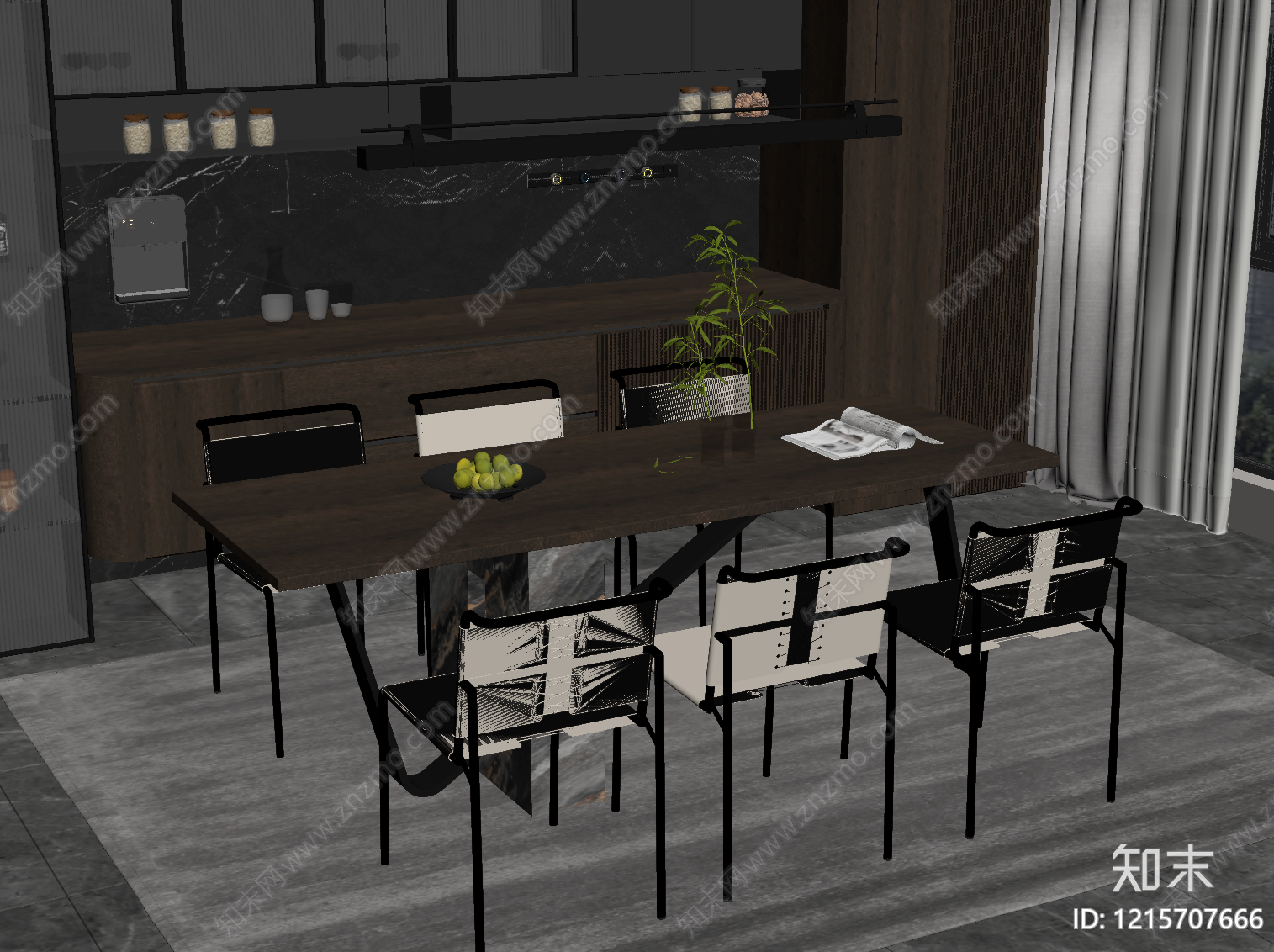 现代极简家居餐厅SU模型下载【ID:1215707666】