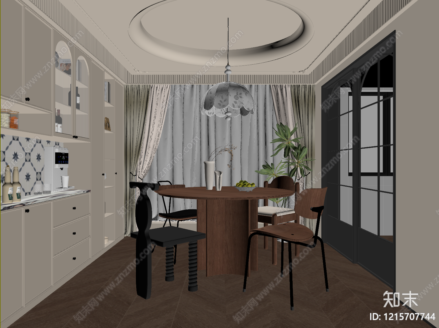 奶油风家居餐厅SU模型下载【ID:1215707744】