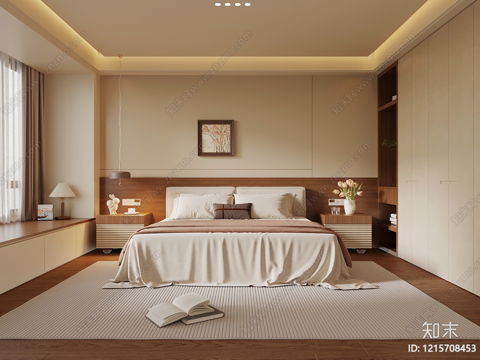 奶油风次卧3D模型精品下载_3dmax模型_知末网