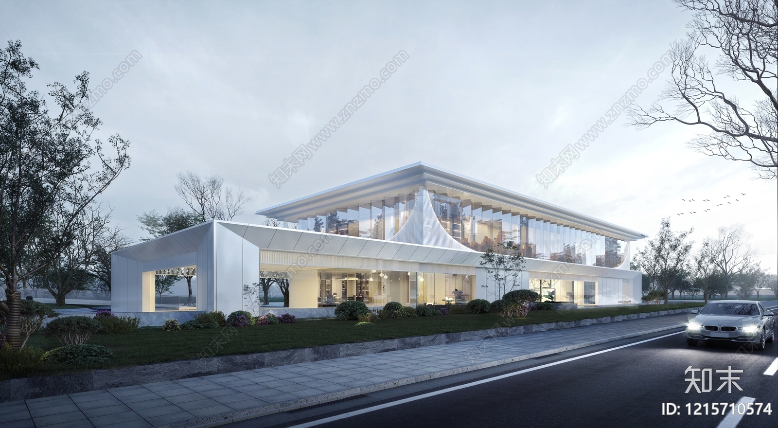 现代极简售楼处建筑SU模型下载【ID:1215710574】