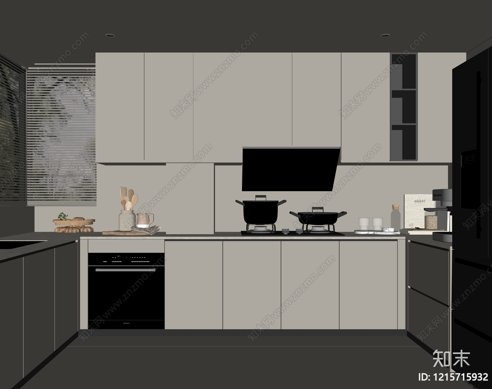 现代简约封闭式厨房SU模型下载【ID:1215715932】