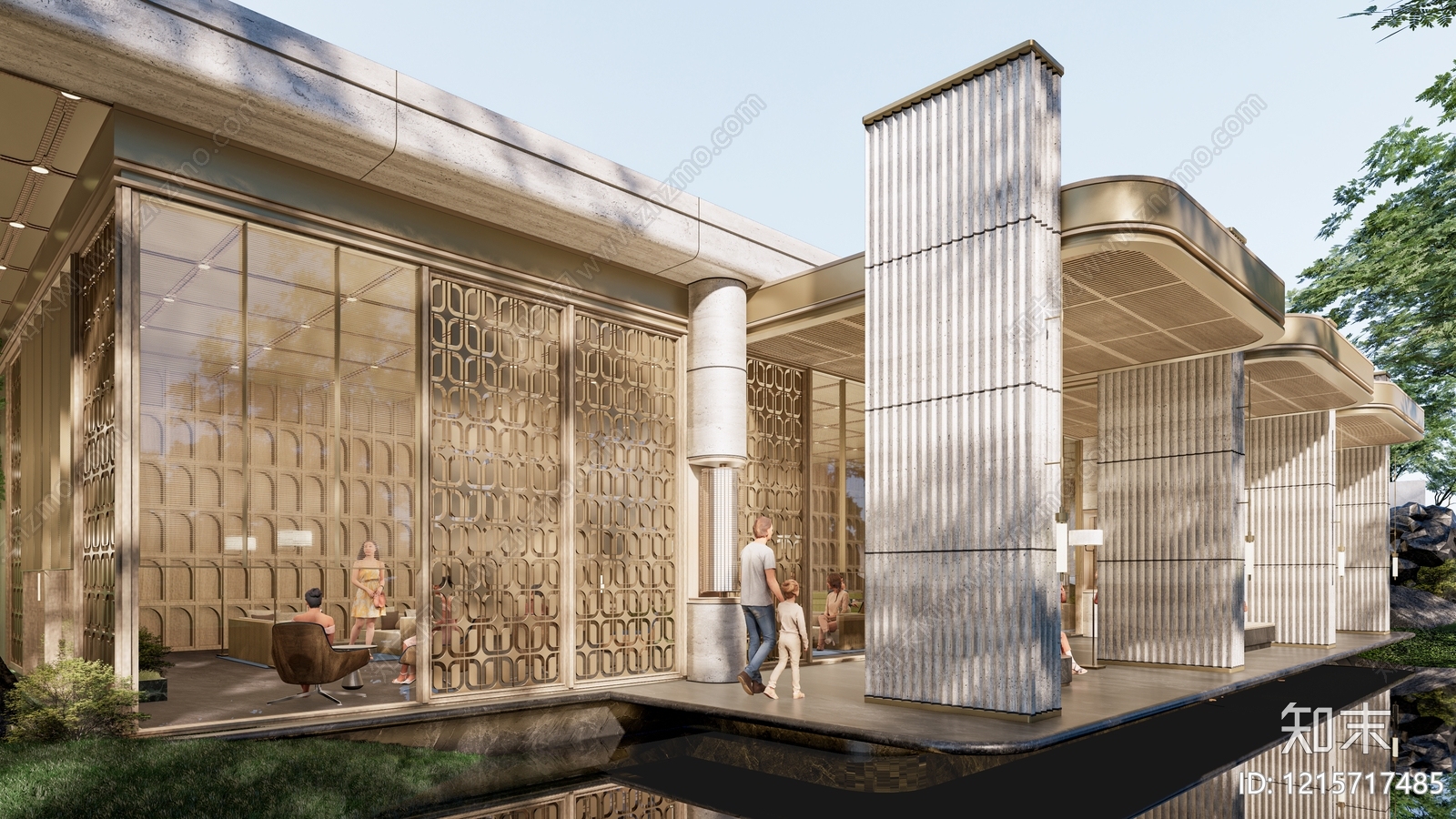 新中式售楼处建筑SU模型下载【ID:1215717485】