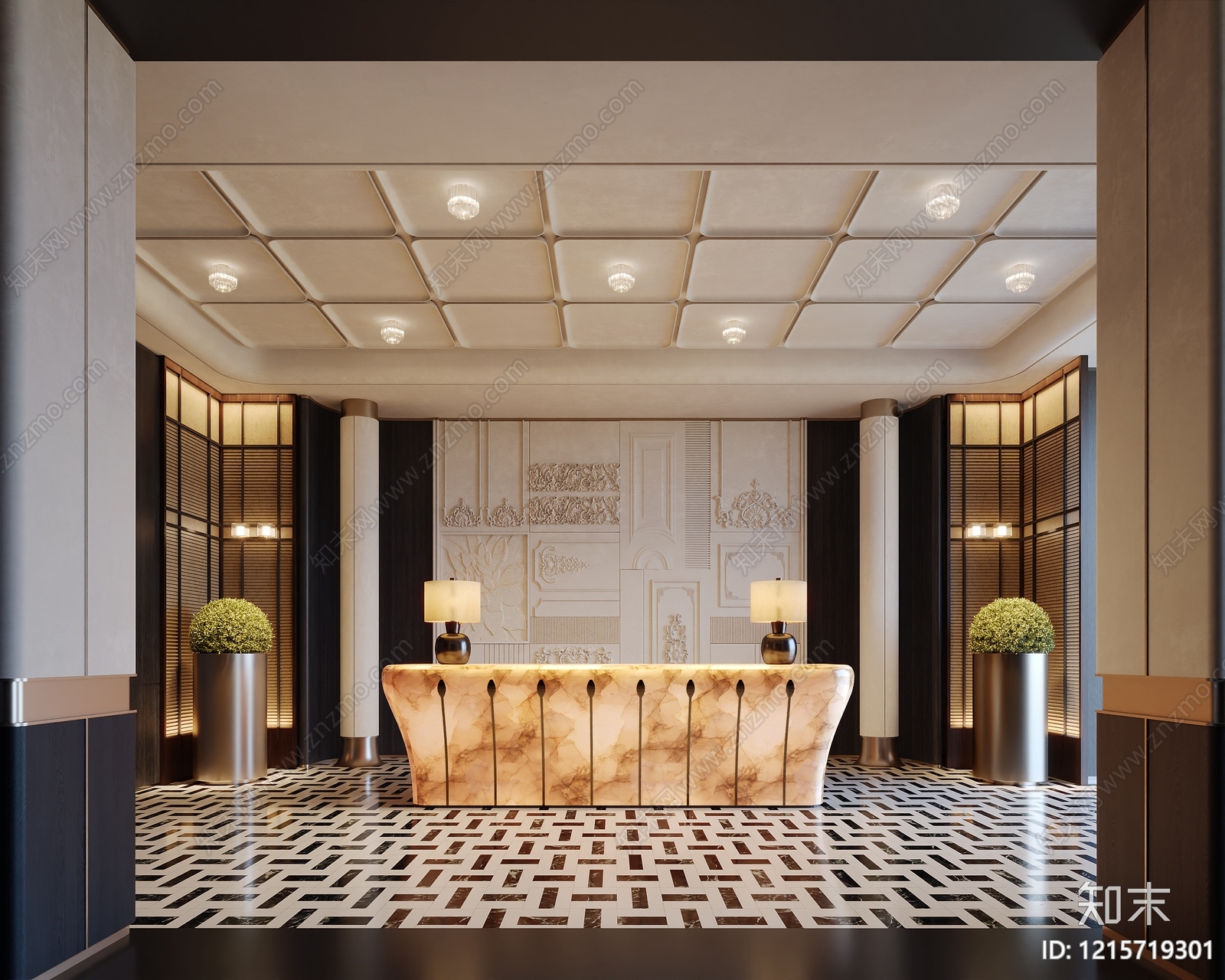 新古典主义酒店大堂3D模型下载【ID:1215719301】