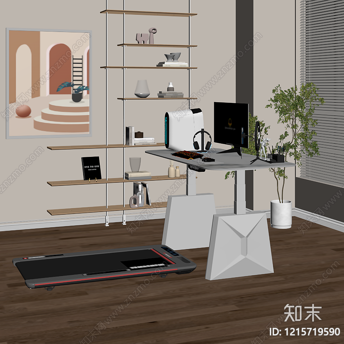 奶油风书桌3D模型下载【ID:1215719590】