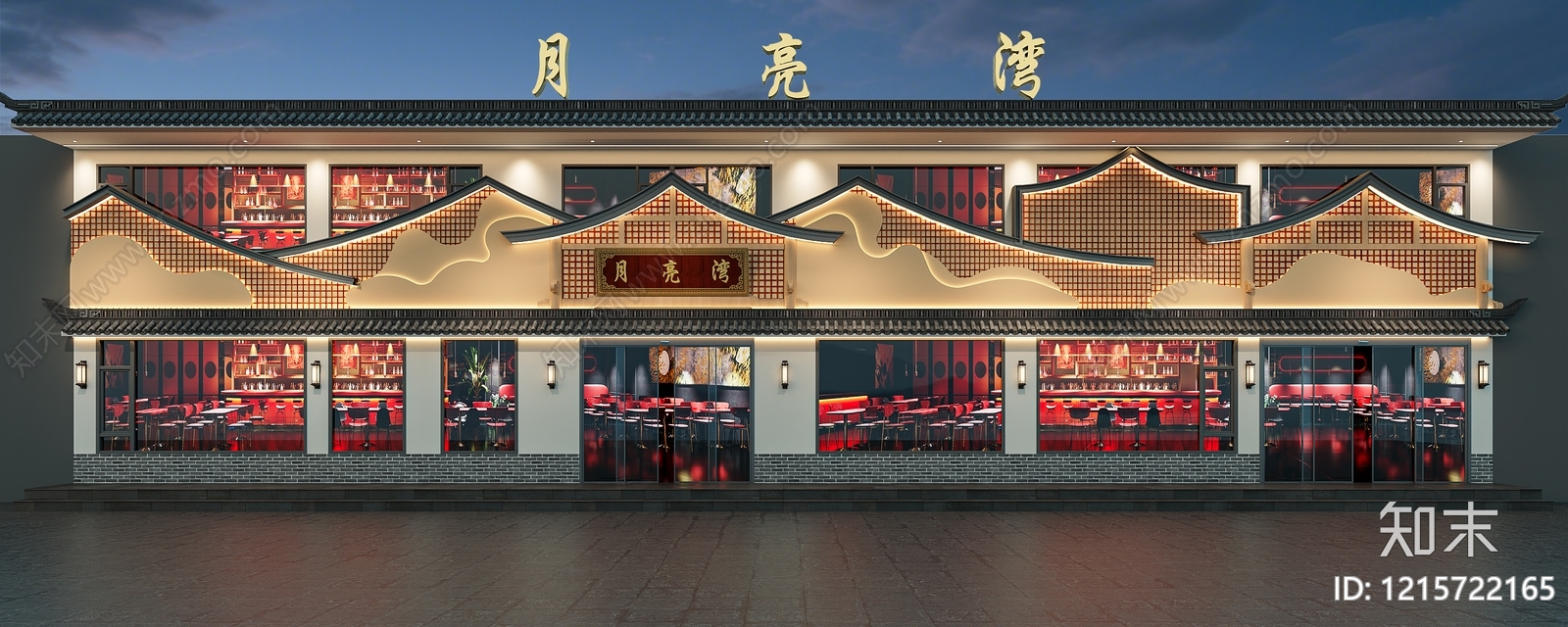 新中式餐饮建筑3D模型下载【ID:1215722165】