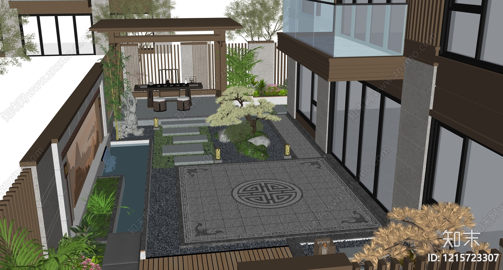 新中式别墅庭院SU模型下载【ID:1215723307】