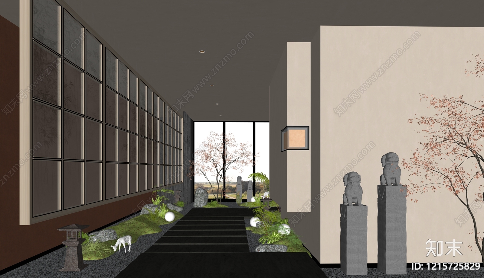 新中式酒店走廊SU模型下载【ID:1215725829】
