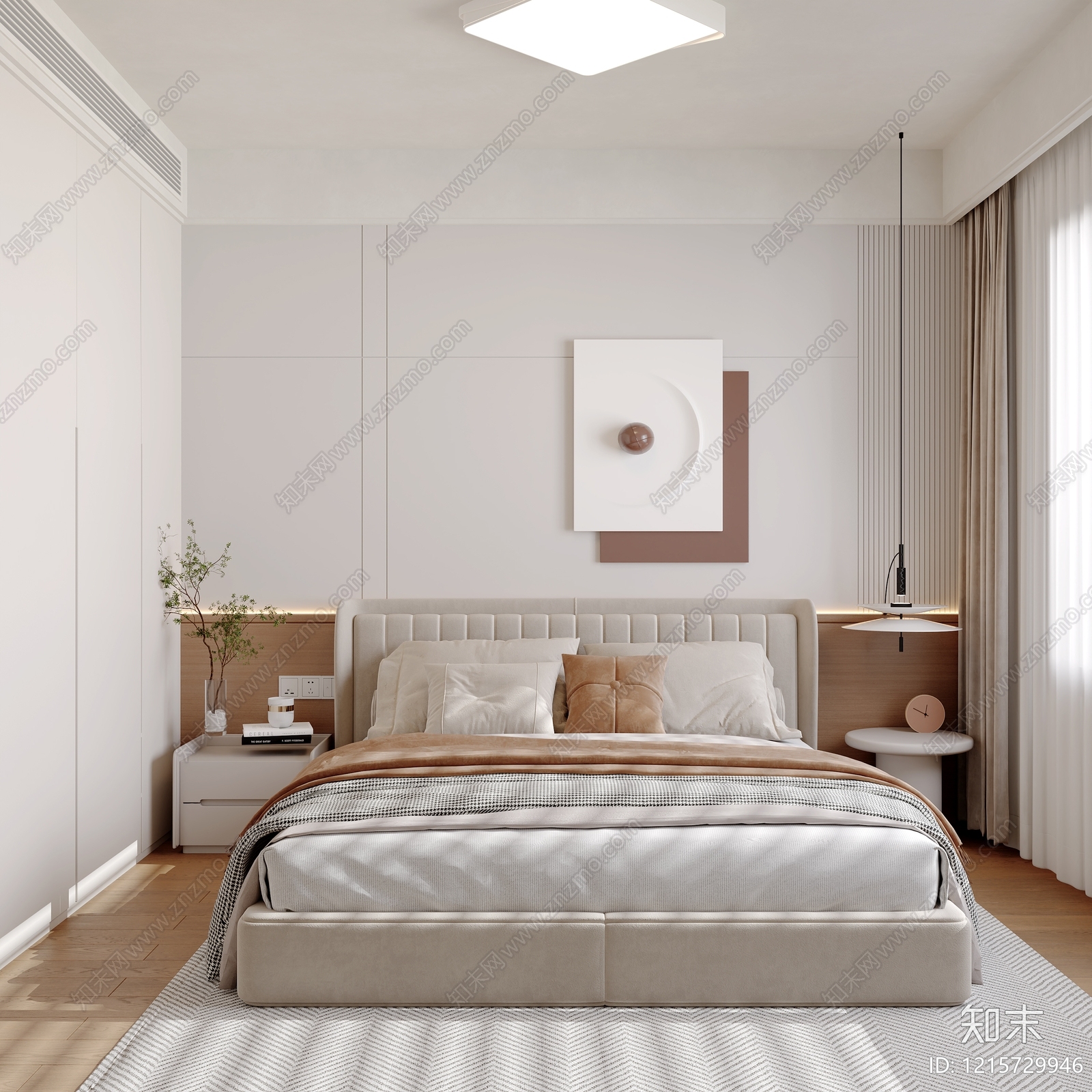 奶油风家居卧室3D模型下载【ID:1215729946】