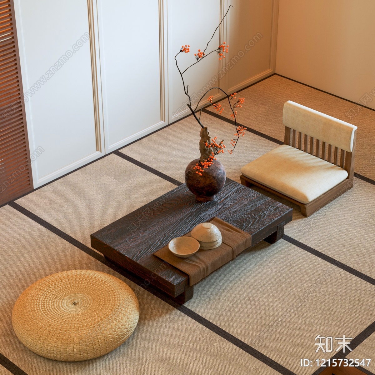 日式禅意茶桌椅SU模型下载【ID:1215732547】