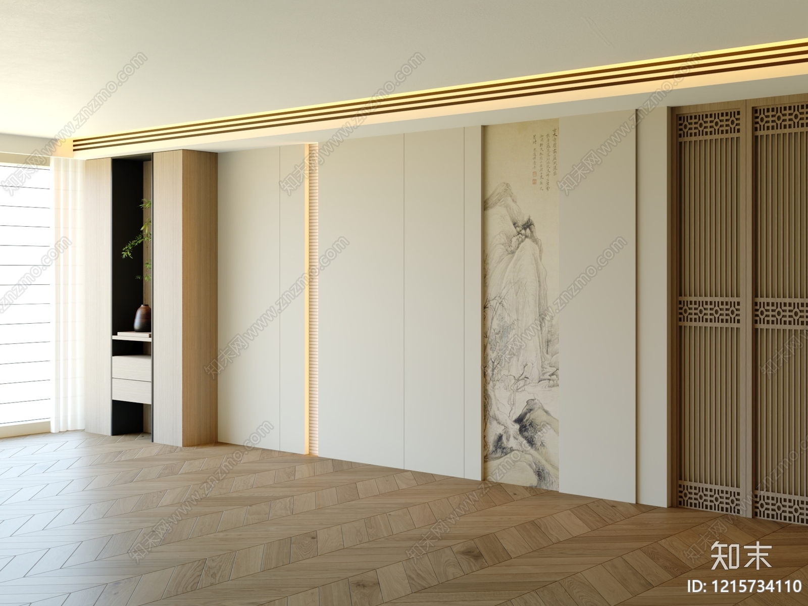 新中式沙发背景墙3D模型下载【ID:1215734110】