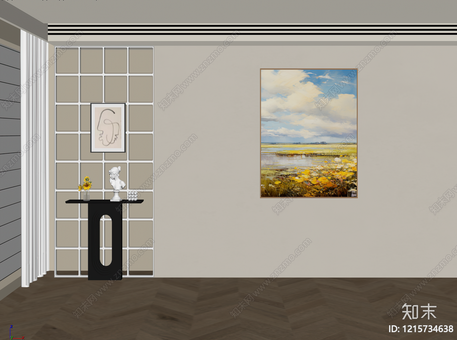 现代简约背景墙SU模型下载【ID:1215734638】