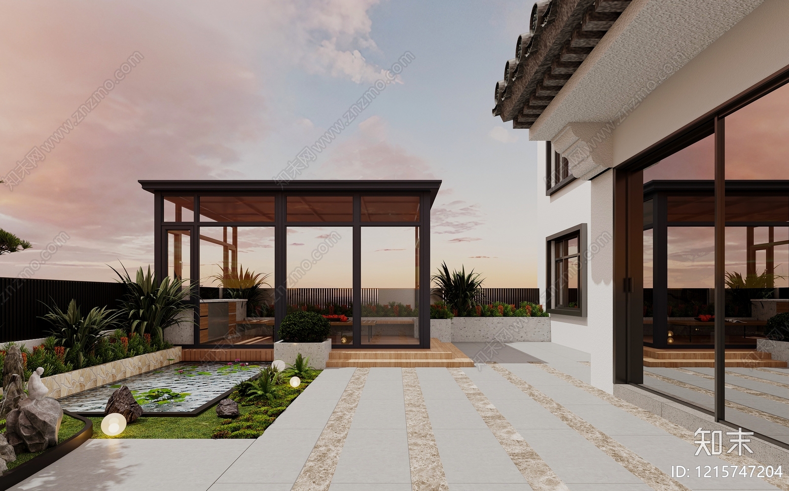 新中式屋顶花园3D模型下载【ID:1215747204】