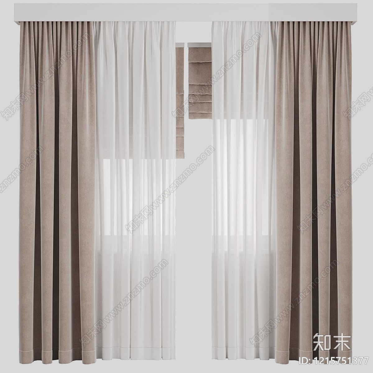 奶油风通用窗帘3D模型下载【ID:1215751377】