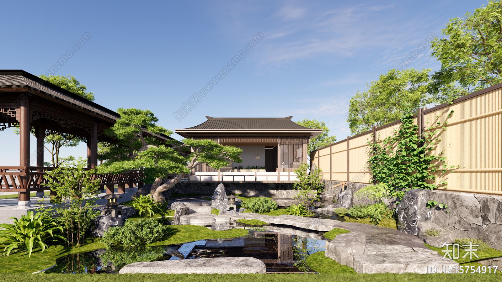新中式景观别墅庭院SU模型下载【ID:1215754917】