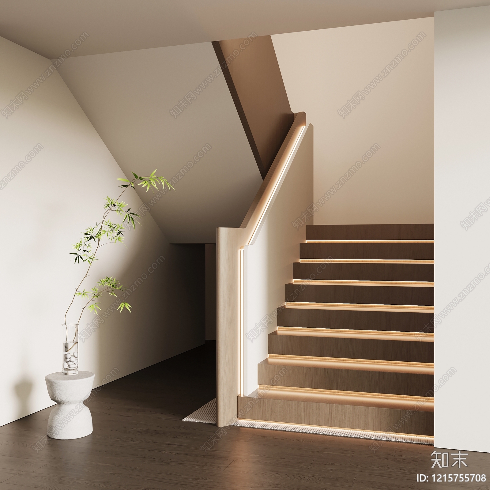奶油风楼梯SU模型下载【ID:1215755708】