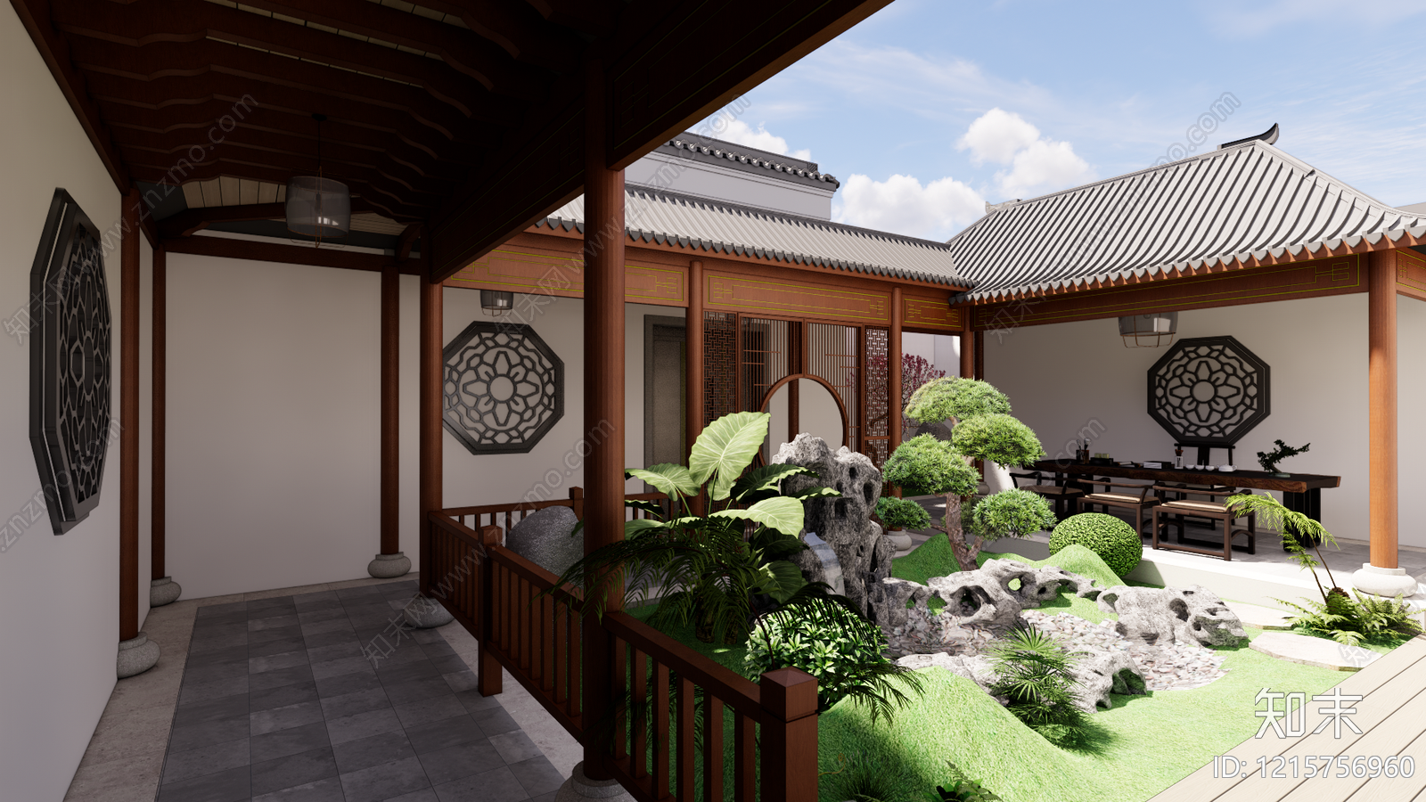 新中式别墅庭院SU模型下载【ID:1215756960】