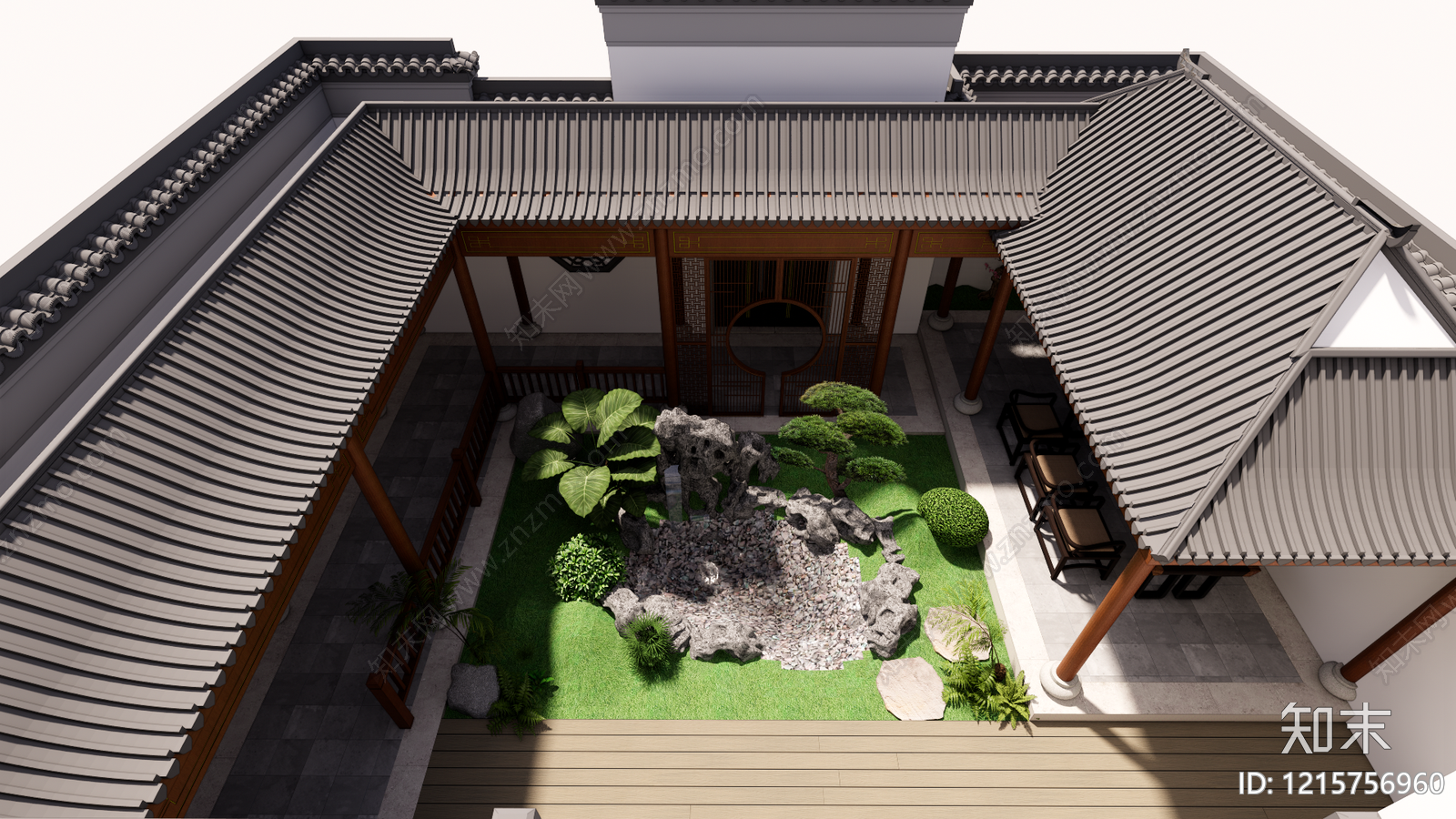新中式别墅庭院SU模型下载【ID:1215756960】