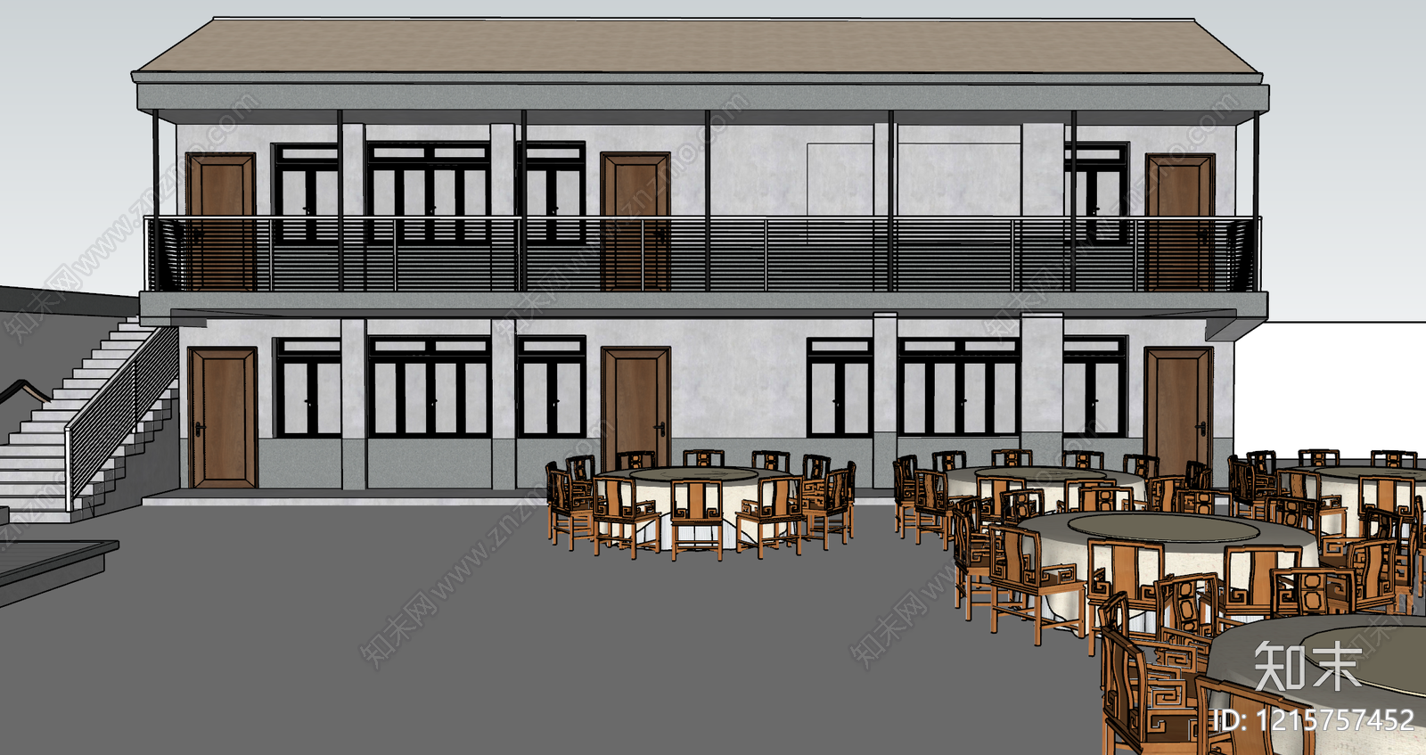 新中式餐饮建筑SU模型下载【ID:1215757452】