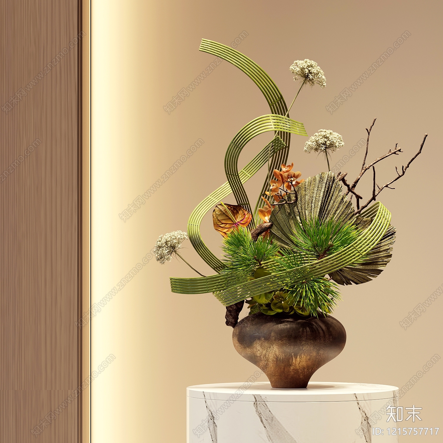 新中式花艺SU模型下载【ID:1215757717】