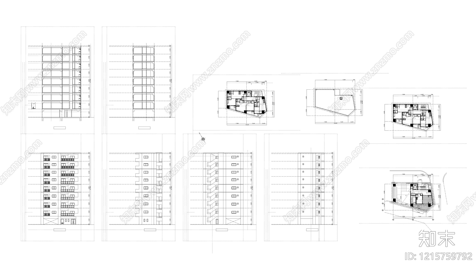 现代住宅楼建筑施工图下载【ID:1215759792】
