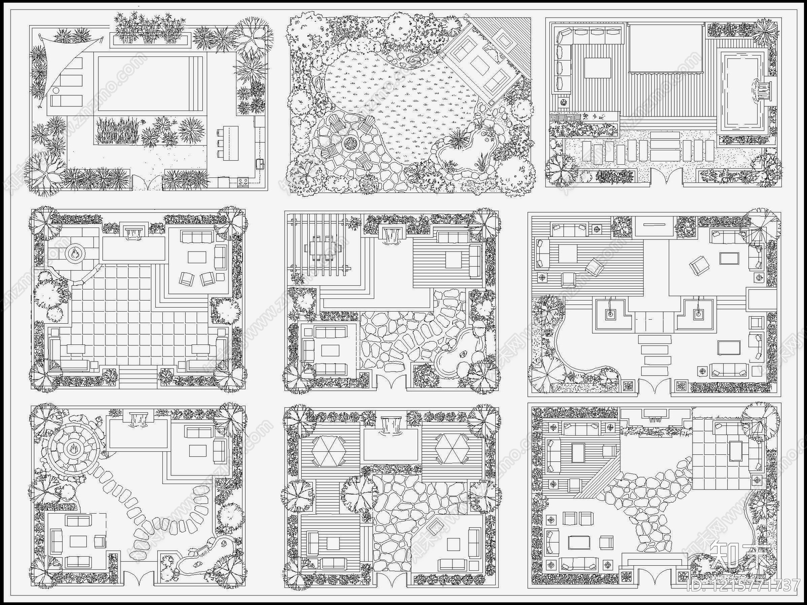 新中式侘寂庭院施工图下载【ID:1215771737】