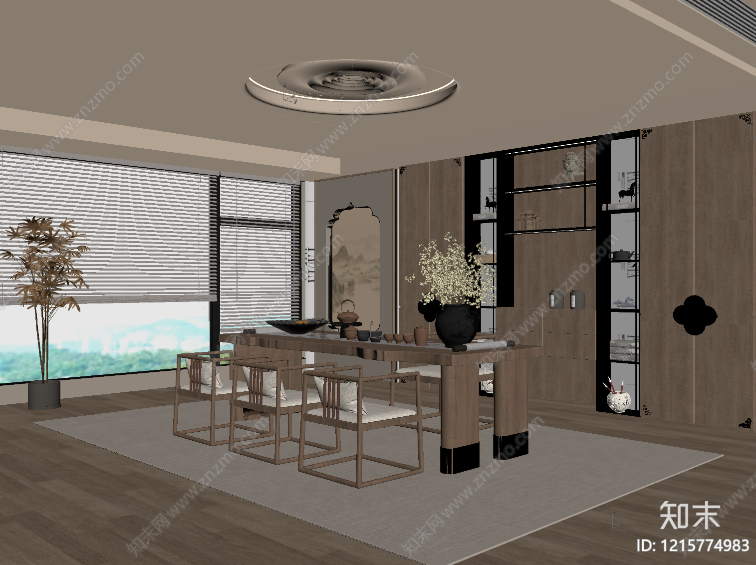 新中式茶室SU模型下载【ID:1215774983】