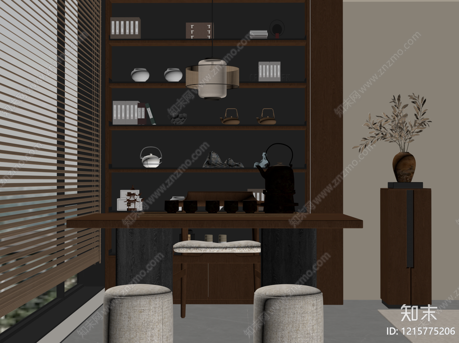 新中式茶室SU模型下载【ID:1215775206】