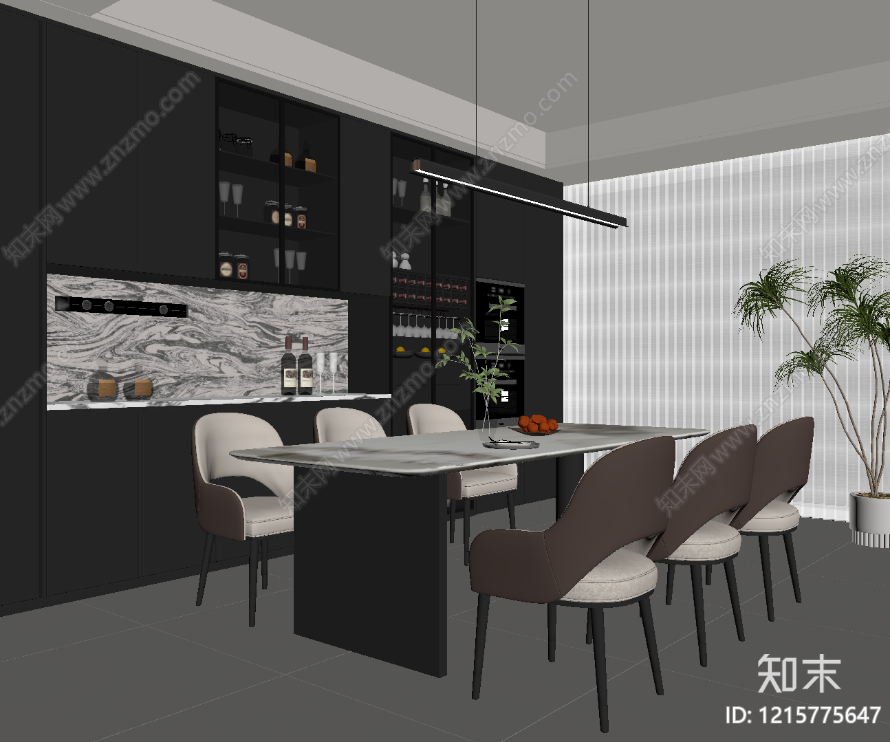现代家居餐厅SU模型下载【ID:1215775647】