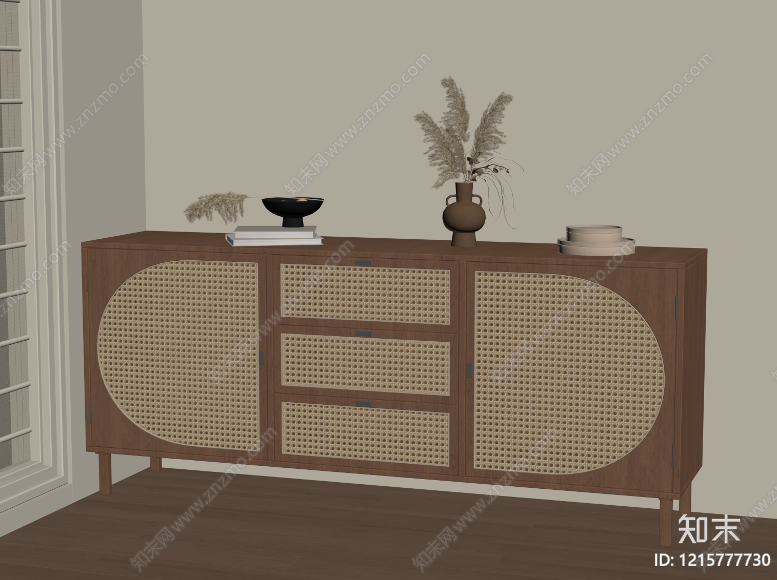 原木餐边柜SU模型下载【ID:1215777730】
