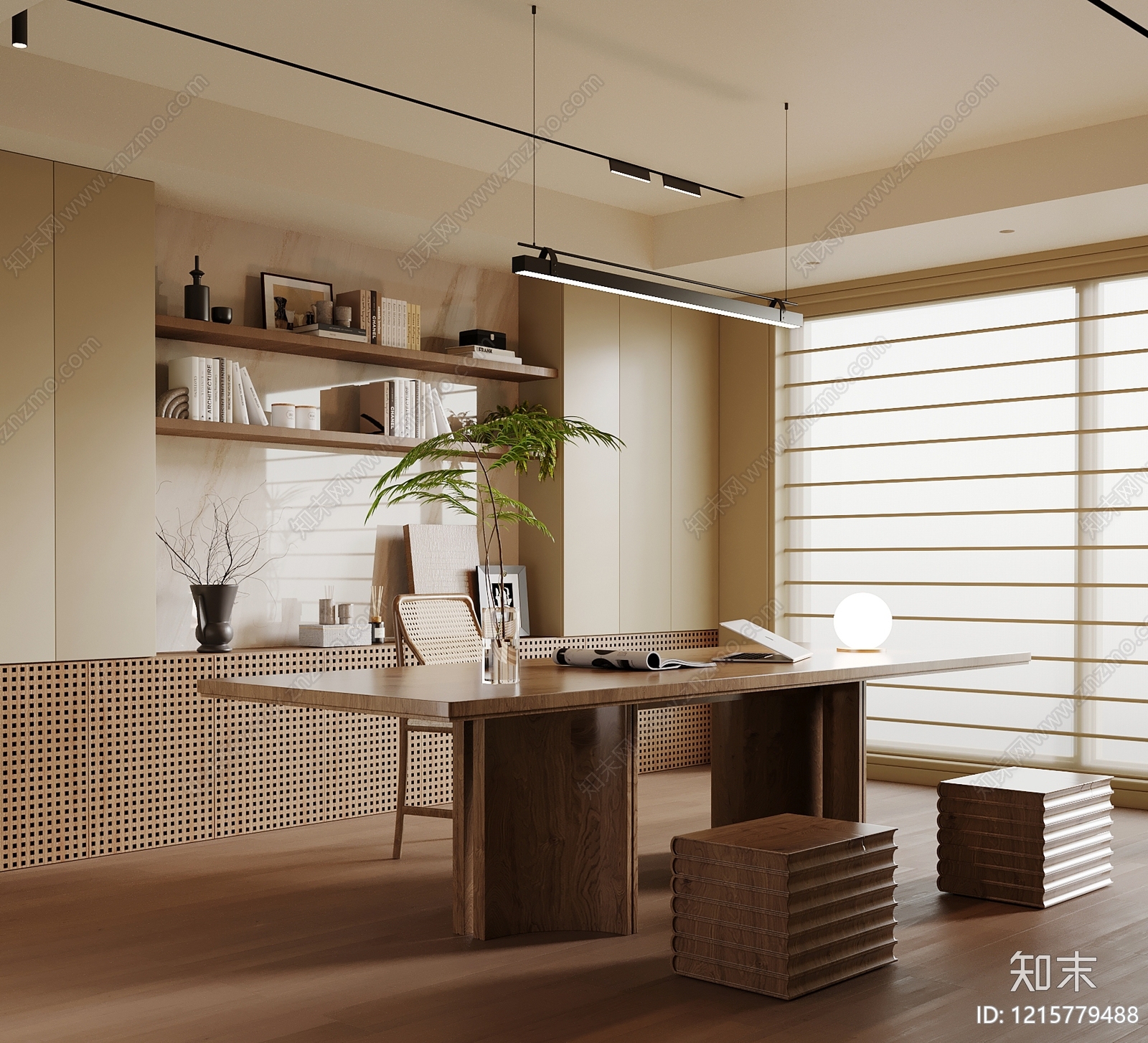 奶油风书房3D模型下载【ID:1215779488】