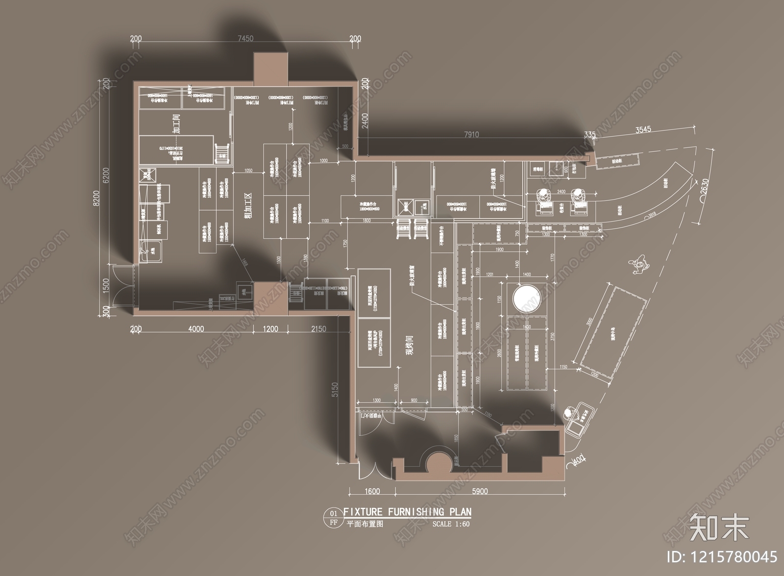 现代面包店施工图下载【ID:1215780045】