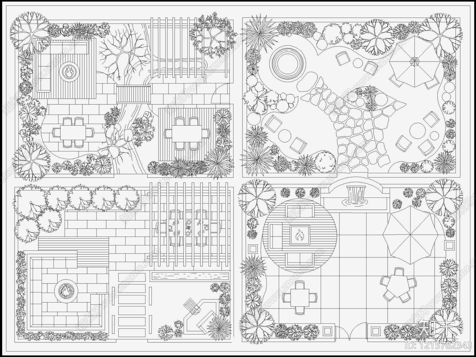 新中式禅意庭院施工图下载【ID:1215782343】