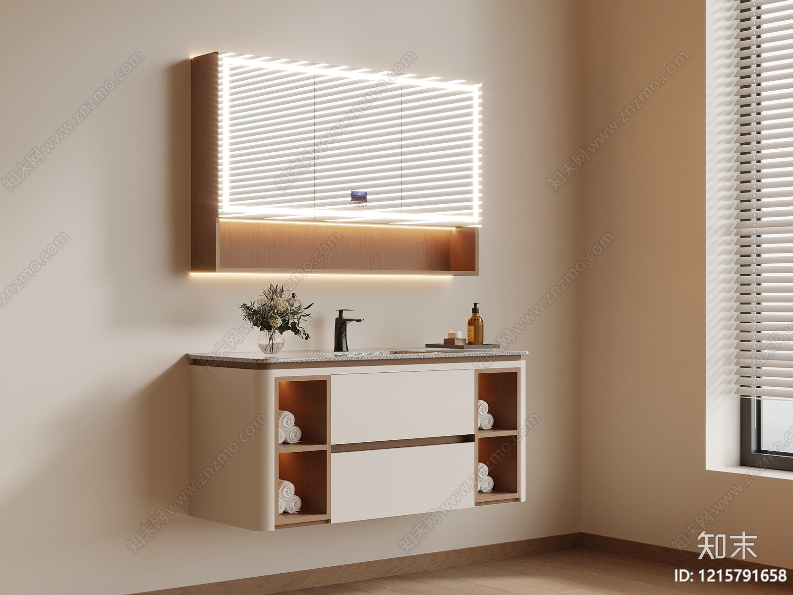 奶油风浴室柜3D模型下载【ID:1215791658】