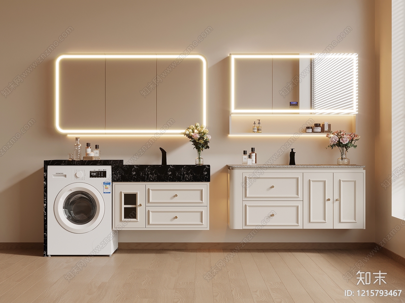 奶油风浴室柜3D模型下载【ID:1215793467】