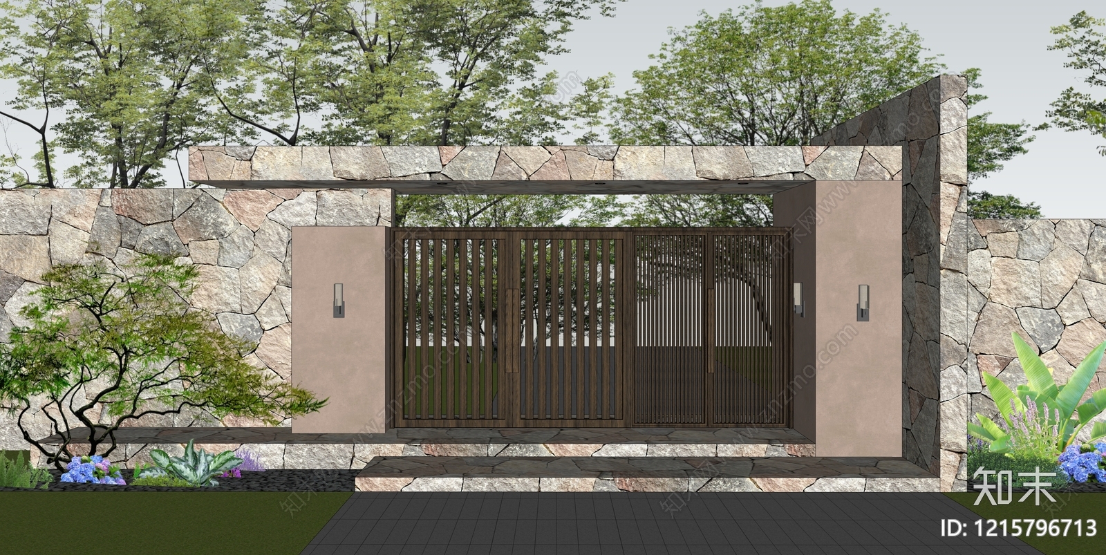 新中式入口大门SU模型下载【ID:1215796713】