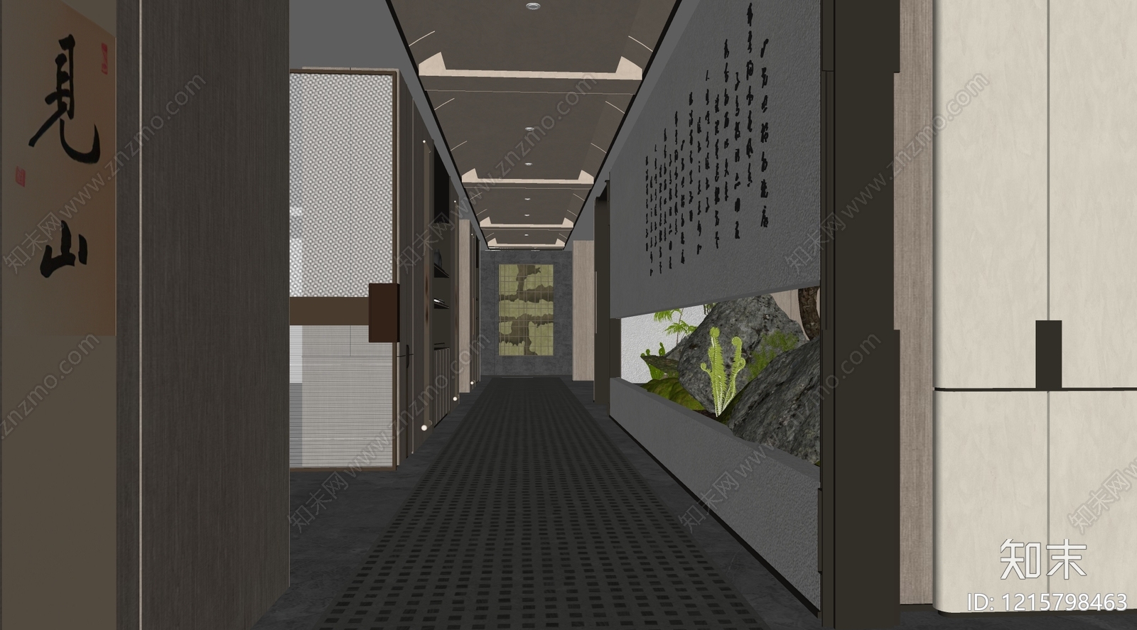 新中式酒店走廊SU模型下载【ID:1215798463】