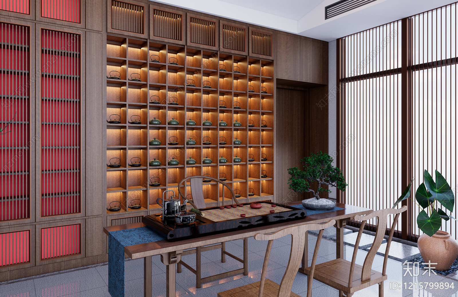 新中式茶室SU模型下载【ID:1215799894】